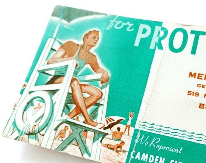 Beach Lifeguard Chair Ink Blotter Ad Camden NJ Fire Insurance