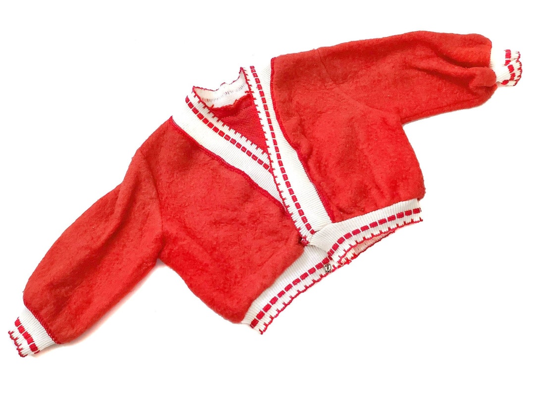 Red & White Cardigan Sweater for Baby Soft Fleece Vintage Christmas