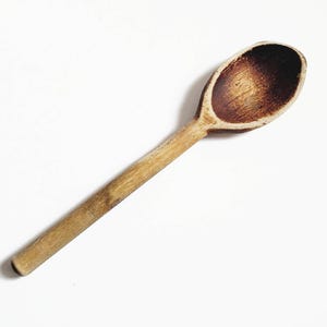 Old Wooden Spoon 8.25&quot; Long Nice Patina Wood Stir Spoon Farmhouse Kitchen Utensil Shakers Antique Shaker Spoon ? One Solid Piece