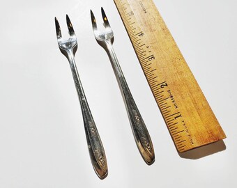 Vintage Wm Rogers Silverplate Lobster Forks, Rose Pattern (Set of 2)