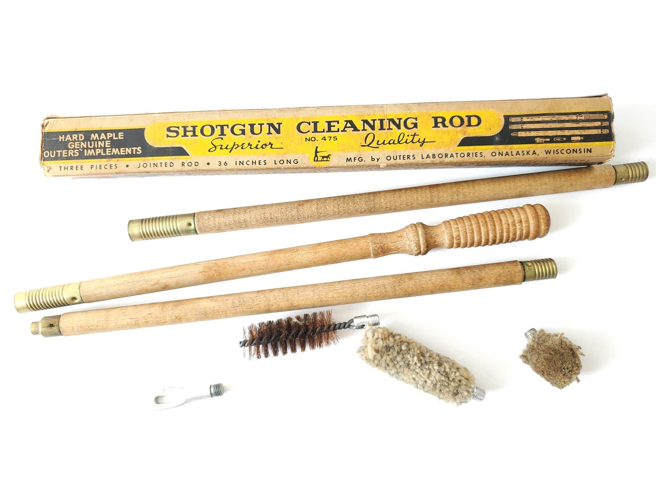 Outers Shotgun Cleaning Rod No. 475 Complete in Box Hard Maple 3 Pc Jointed  Wooden Rod Vintage Rifle Gun Cleaning Kit 1950s Hunting 