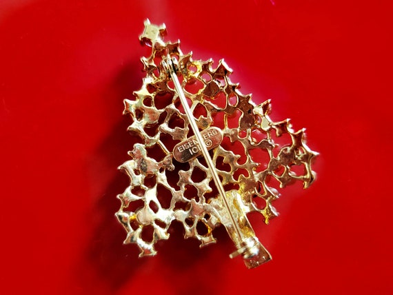 Eisenberg Ice Christmas Tree Brooch Signed 2" Gol… - image 4