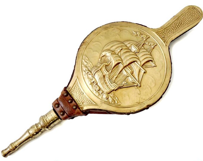 Antique Brass Fireplace Bellows Leather Brass Repousse Sail Etsy