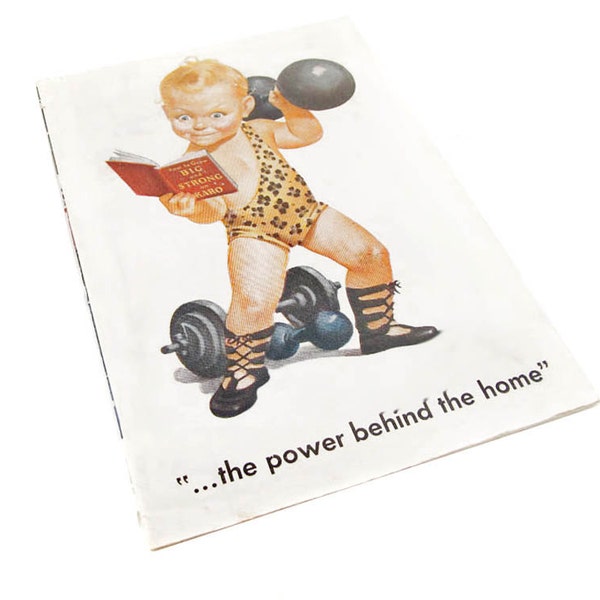 Karo Syrup Recipe 1945 Booklet Cookbook Young Blonde Boy Strongman Weight Lifter wearing Leopard Leotard Round Dumbells