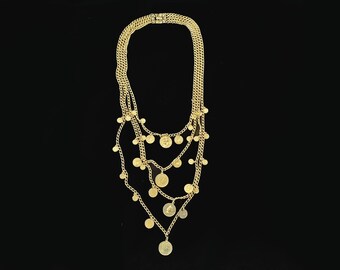 Vintage Goldette Coin Necklace Layered 4 Strand, Napoleon, Queen Victoria