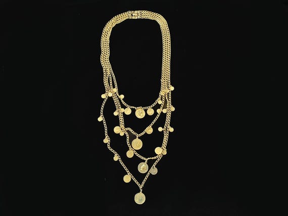 Vintage Goldette Coin Necklace Layered 4 Strand, Napoleon, Queen Victoria