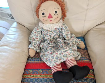 Vintage Raggedy Ann Doll Tagged Johnny Gruelle Georgene Novelties Large 30 Inch 1947 Original Old Rag Doll All Cloth