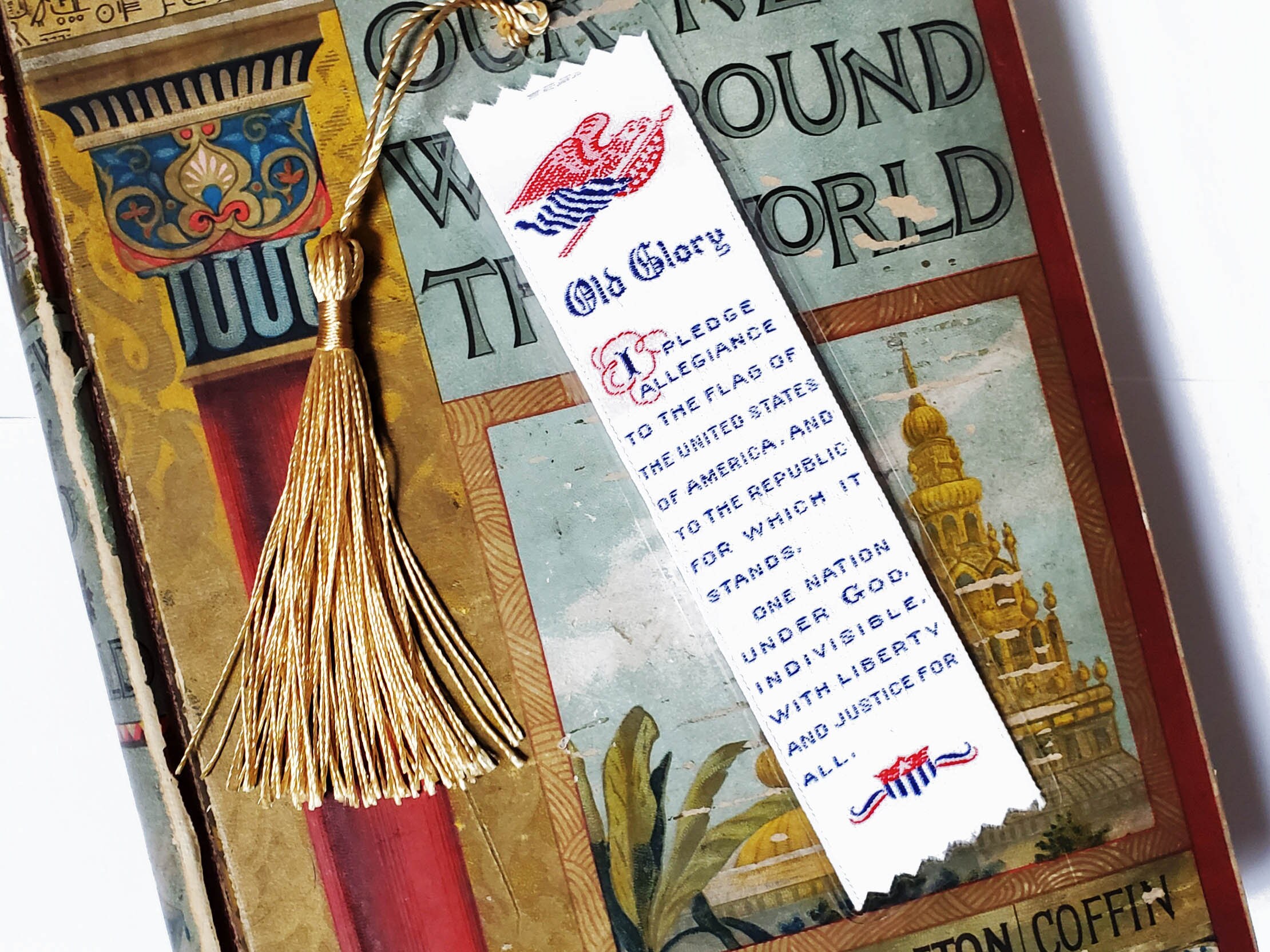 Pledge Ribbon Vintage Pledge of Allegiance Embroidered Ribbon Bookmark, Old Glory - Etsy