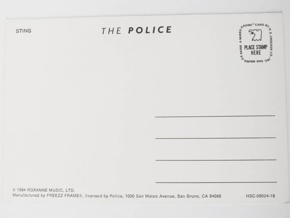 Sting The Police 1984 Roxanne Music Ltd Freezz Frame Postcard Etsy