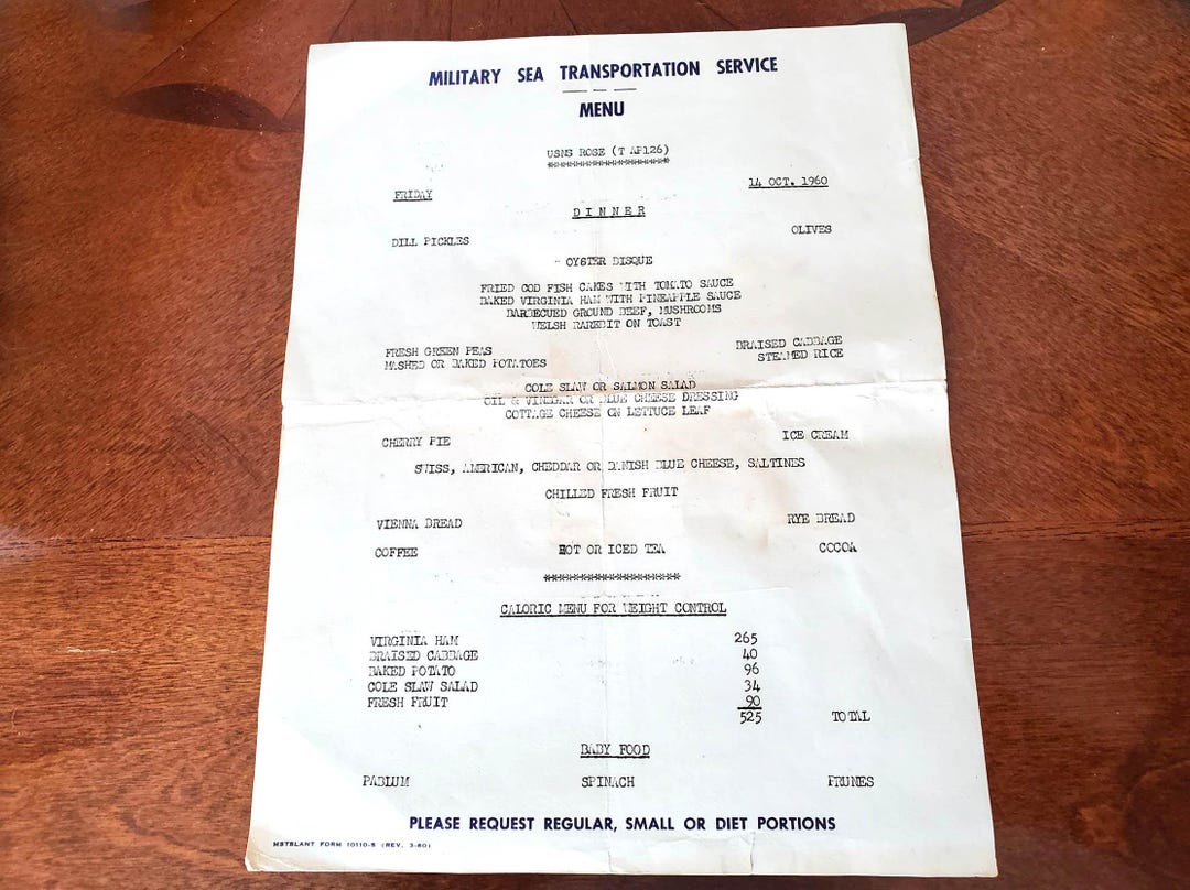Uss Rose Vintage USNS General Maurice Rose US Navy Ship 1960 Dinner Menu T-AP ...