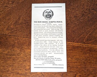 Publicidad en papel de lápices mecánicos Scripto antiguos de 1930, material efímero, Servicio de correo aéreo de Canadá