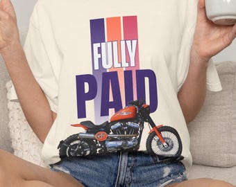 Camiseta gráfica de motociclista totalmente pagada, camiseta retro de motociclista.