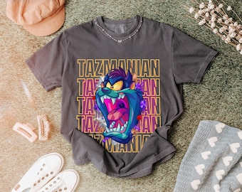 Camiseta con estampado de dibujos animados del demonio de Tasmania, camiseta de animación retro con personajes.