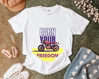 Camiseta de motociclista "Gana tu libertad" / Camiseta retro con estampado motero, camiseta vintage para motoristas