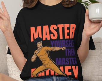 Bruce Lee Master Yourself Then Master Money T-Shirt, Retro Kung Fu Style Graphic Tee