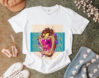 T-shirt graphique dessin animé diable de Tasmanie, t-shirt animation personnage rétro