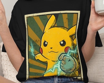Camiseta estilo póster, Pikachu, estilo Pokémon retro, anime nostálgico, anime lindo, camiseta vintage de Pikachu, regalo para amantes de Pikachu