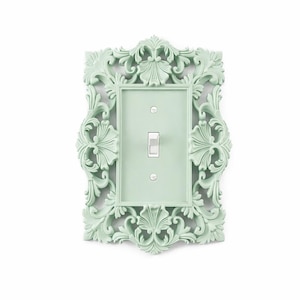 Cubierta de interruptor de luz victoriana verde jade, placa decorativa de concha barroca, elegante marco de decoración vintage para el hogar, personalizable