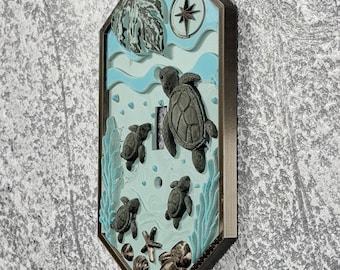 Copripresa a forma di tartaruga marina, placca interruttore luce a diamante, decorazione murale a tema spiaggia per bagno, stelle marine, cavallucci marini, vista oceano, arte murale turchese