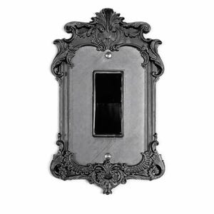 Gothic Victorian Ornate Light Switch Cover, Matte Black Castle Frame Wall Plate