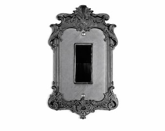 Gothic Victorian Ornate Light Switch Cover, Matte Black Castle Frame Wall Plate