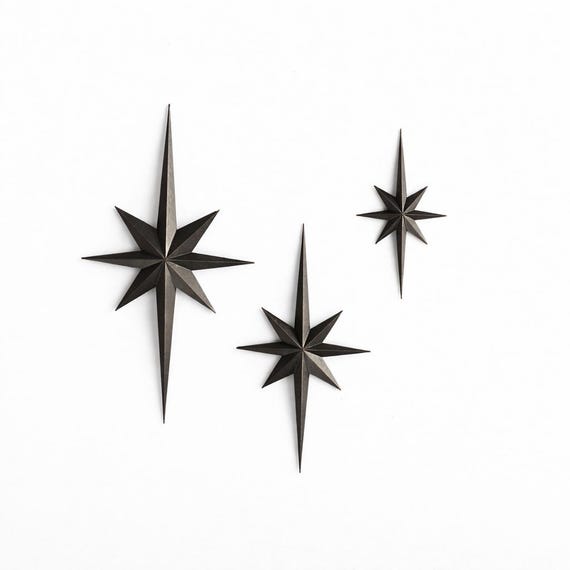 Mid Century Starburst Wall Decor, Dark Bronze North Star Celestial Art
