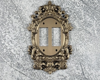 Victorian Light Switch Cover Ornate Boraque Antique Brass Vintage Floral Frame Wall Plate Personalized Custom Finish Outlets Double Rocker +