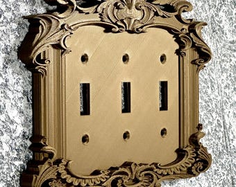 Elegant Colonial Victorian Light Switch Cover Ornate antique Brass Framed Wall Plate Modern Rustic Bougie Outlet Cover Brushed Nicke 3 Gang