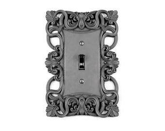 Victorian Light Switch Cover Ornate Black Frame Wall Plate Medieval Home Decor Gothic Wainscotting Trim Castle Core style Wall Art Trim
