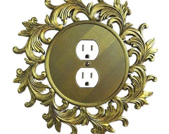 Copertura per presa elettrica a foglia d'acanto vittoriana, placca a muro duplex barocca, copertura decorativa di grandi dimensioni