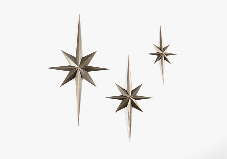 Mid Century Starburst Wall Decor, Dark Bronze North Star Celestial Art image 6