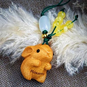Handmade Wood Accessory, Unique Gift Custom Engraved Wooden Rabbit & Ram Keychain, Personalized Name, Cute Animal Bag Charm,