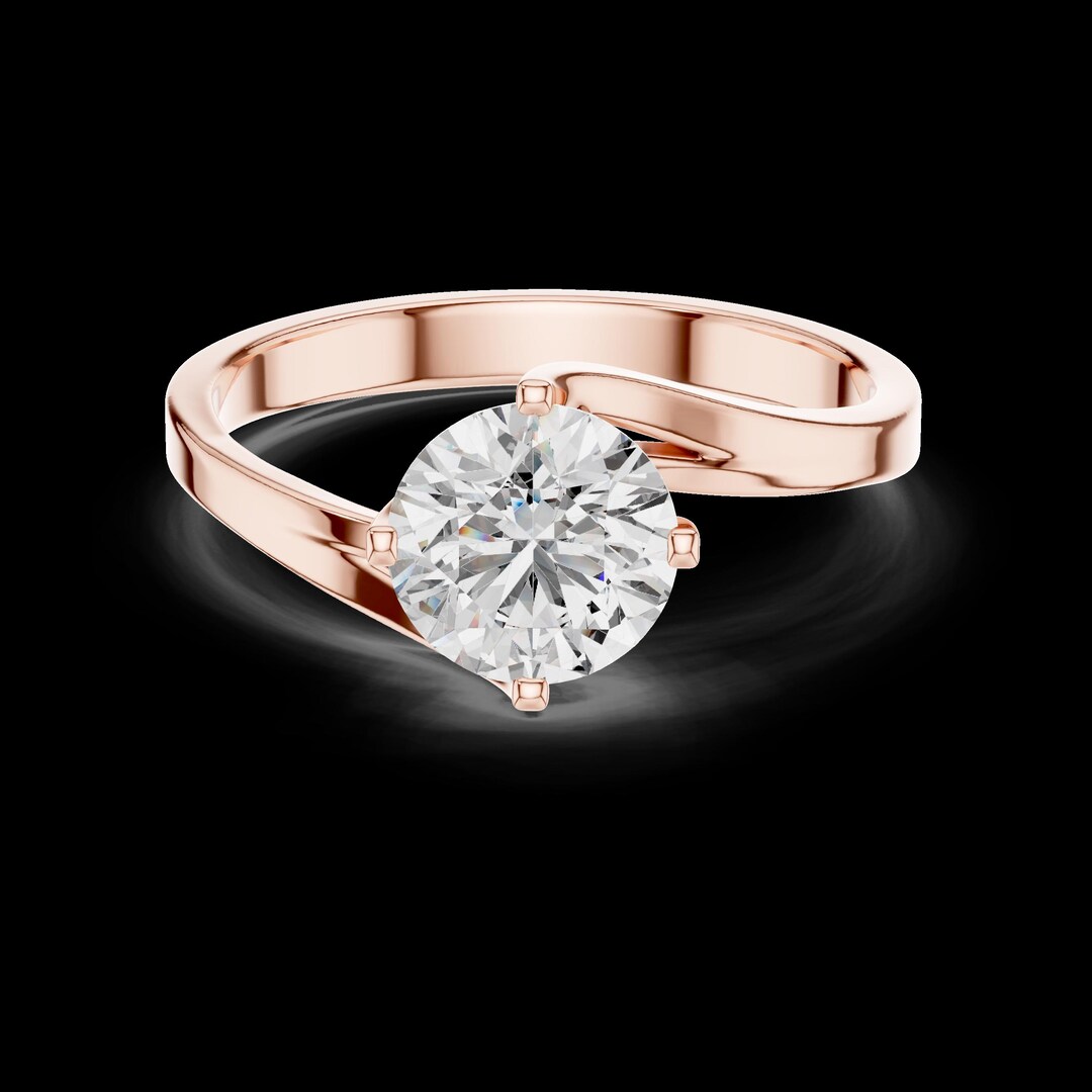Twist-style Round Solitaire Lab Grown Diamond Gold Ring 1 Carat 10K 14K ...