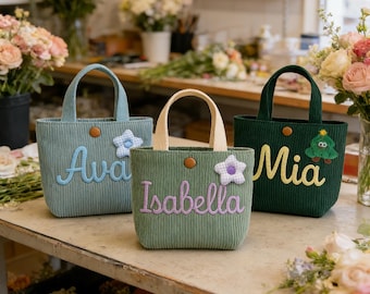 Custom Name Tote Handbag, Personalized Children’s Bag, Baby Shower Keepsake, Kids Name Bag, Easter Basket Gift