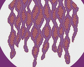 Red Seaweed Cross Stitch Pattern, PDF Digital, Abstract Purple Plum Plant Sea Weed Ocean