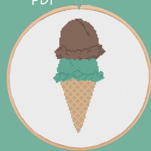 Patrón de punto de cruz de cono de helado: postre de chocolate y menta (PDF digital)