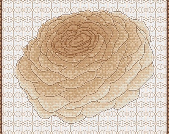 Rose Cross Stitch Pattern, PDF Digital, Modern Floral Stylized Neutral Brown Champagne