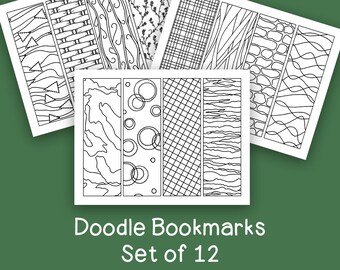 Segnalibri Doodle PDF Pagina da colorare per adulti Attività stampabile Set di 12