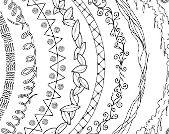 Circle Doodle Borders Clip Art Bundle PNG Blackline Commercial Personal Leaves Swirls Squiggles Round