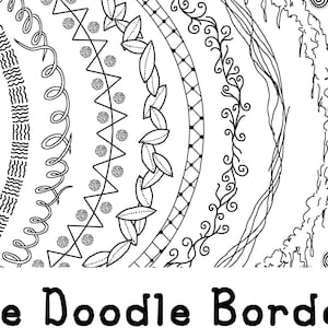 Circle Doodle Borders Clip Art Bundle PNG Blackline Commercial Personal Leaves Swirls Squiggles Round image 1