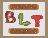 BLT Bacon Lettuce and Tomato Sandwich Cross Stitch Pattern, PDF Digital, Cute Food Kitchen