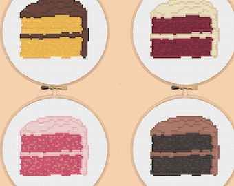 Cake Slice Cross Stitch Pattern, PDF Digital, Easy Beginner Dessert