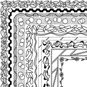 Square Doodle Borders Clip Art Bundle PNG Blackline Commercial Personal