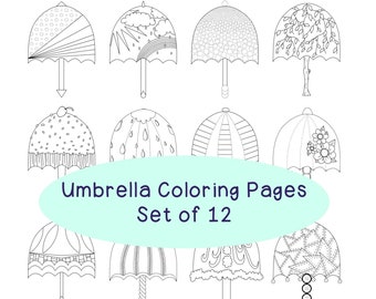 Coloring Pages Adult Coloring Spring Umbrellas, PDF Printable Set of Twelve, Rain Rainy Day