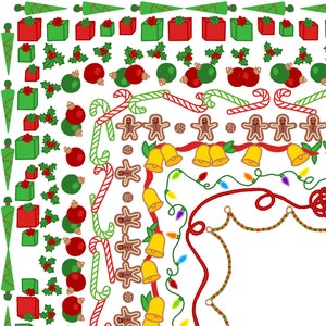 Christmas Color Borders Rectangular Clip Art Bundle PNG Commercial Personal Bells Holly Trees Ribbon Lights Gingerbread