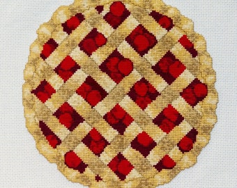 Cherry Pie Cross Stitch Pattern, PDF Digital, Summer Fruit Pie Food Dessert