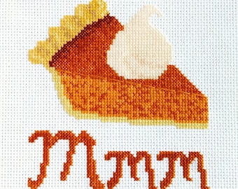 Pumpkin Pie Cross Stitch Pattern, PDF Digital, Easy Beginner Autumn Fall Dessert Whipped Cream