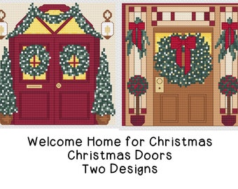 Christmas Welcome Home Cross Stitch Patterns, Set of Two, PDF Digital, Door, Wreath