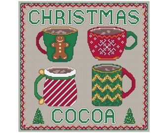 Christmas Mugs Cross Stitch Pattern, PDF Digital, Holiday, Hot Cocoa, Chocolate, Cups