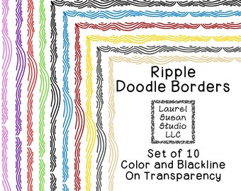 Ripple Doodle Borders Clip Art PNG Blackline Included Commercial Personal